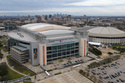 FILE - An aerial view of the NRG Stadium, one of the stadiums that will host 2026 FIFA World Cup matches, in Houston, Monday, Feb. 2, 2026. The Astrodome is pictured on right. (AP Photo/Jon Shapley, File)
