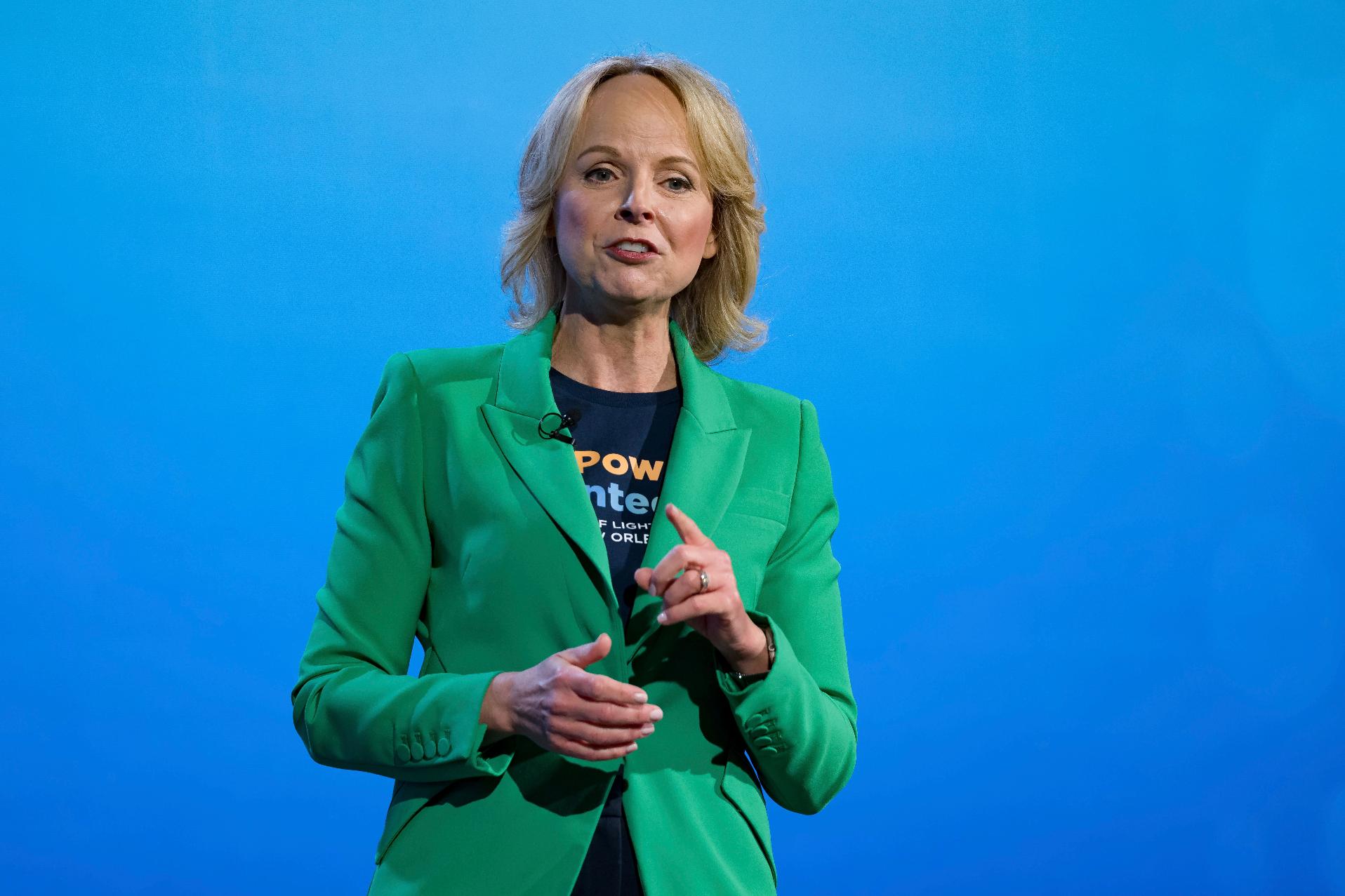 FILE - Points of Light president and CEO Jennifer Sirangelo speaks at the 2025 Points of Light Conference in New Orleans on June 6, 2025. (AP Photo/Matthew Hinton, File)