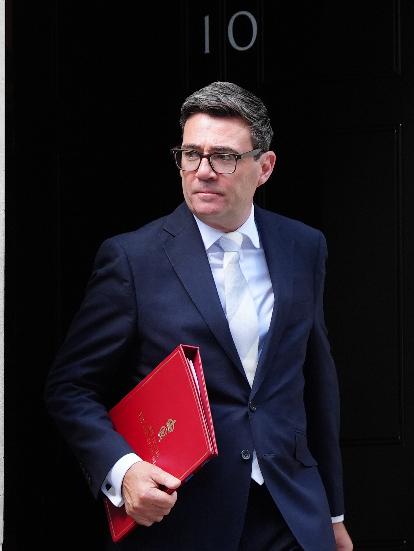Britain's Prime Minister Andy Burnham leaves 10 Downing Street, London, Tuesday, Sept. 1, 2026. (Stefan Rousseau/PA via AP)