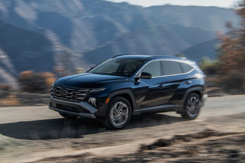 This photo provided by Hyundai shows the 2026 Tucson. The Tucson small SUV is available with a hybrid powertrain that gets up to an EPA-estimated 38 mpg. (Courtesy of Hyundai Motor America via AP)