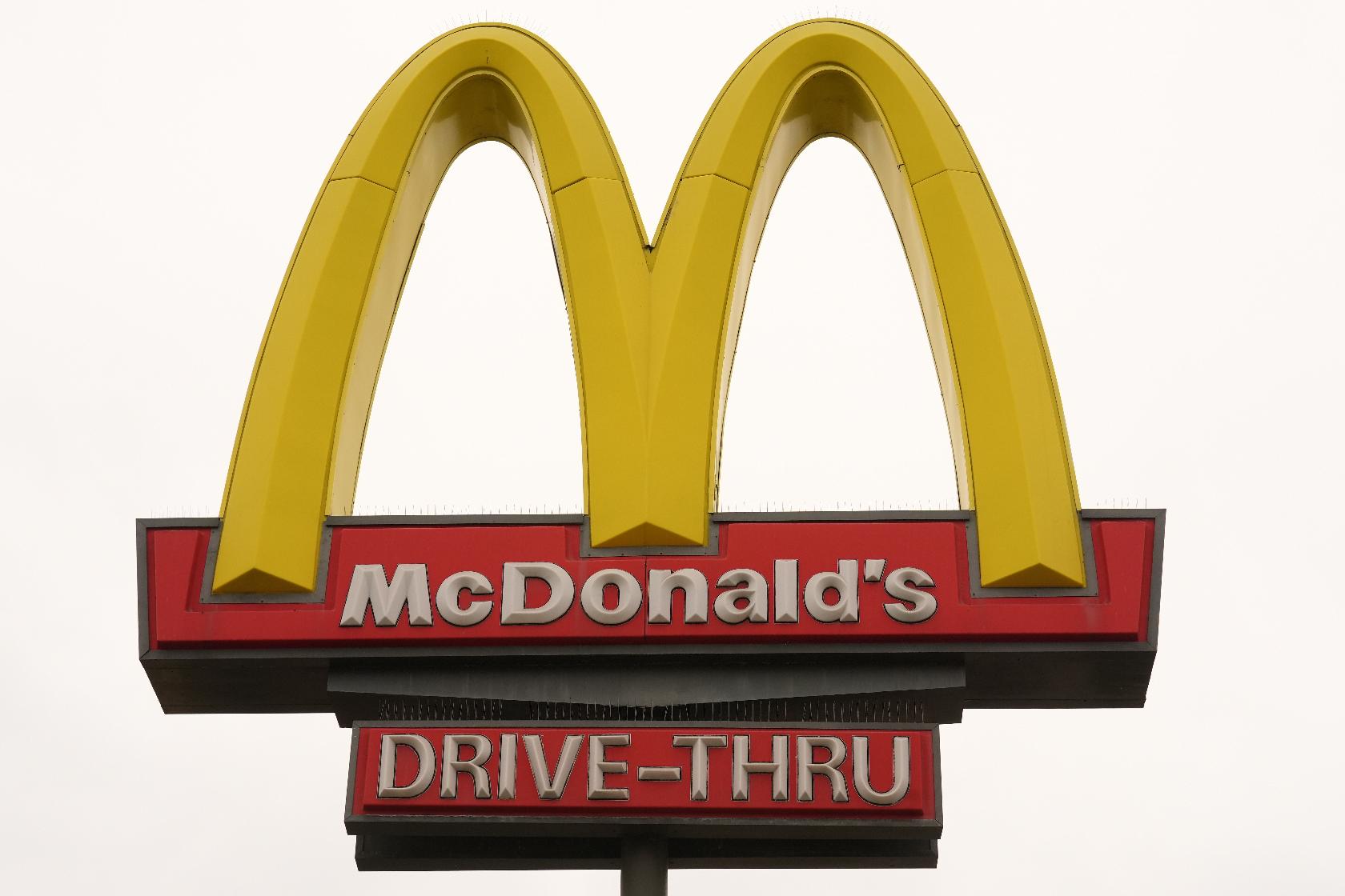 A McDonald's Golden Arch logo is displayed, Tuesday, March 31, 2026, in Los Angeles. (AP Photo/Damian Dovarganes)
