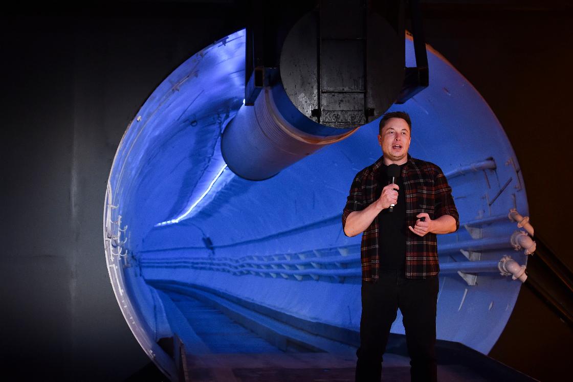 FILE - Elon Musk, co-founder and chief executive officer of Tesla Inc., speaks during an unveiling event for the Boring Co. Hawthorne test tunnel in Hawthorne, Calif., on Tuesday, Dec. 18, 2018. (Robyn Beck/Pool Photo via AP, File)