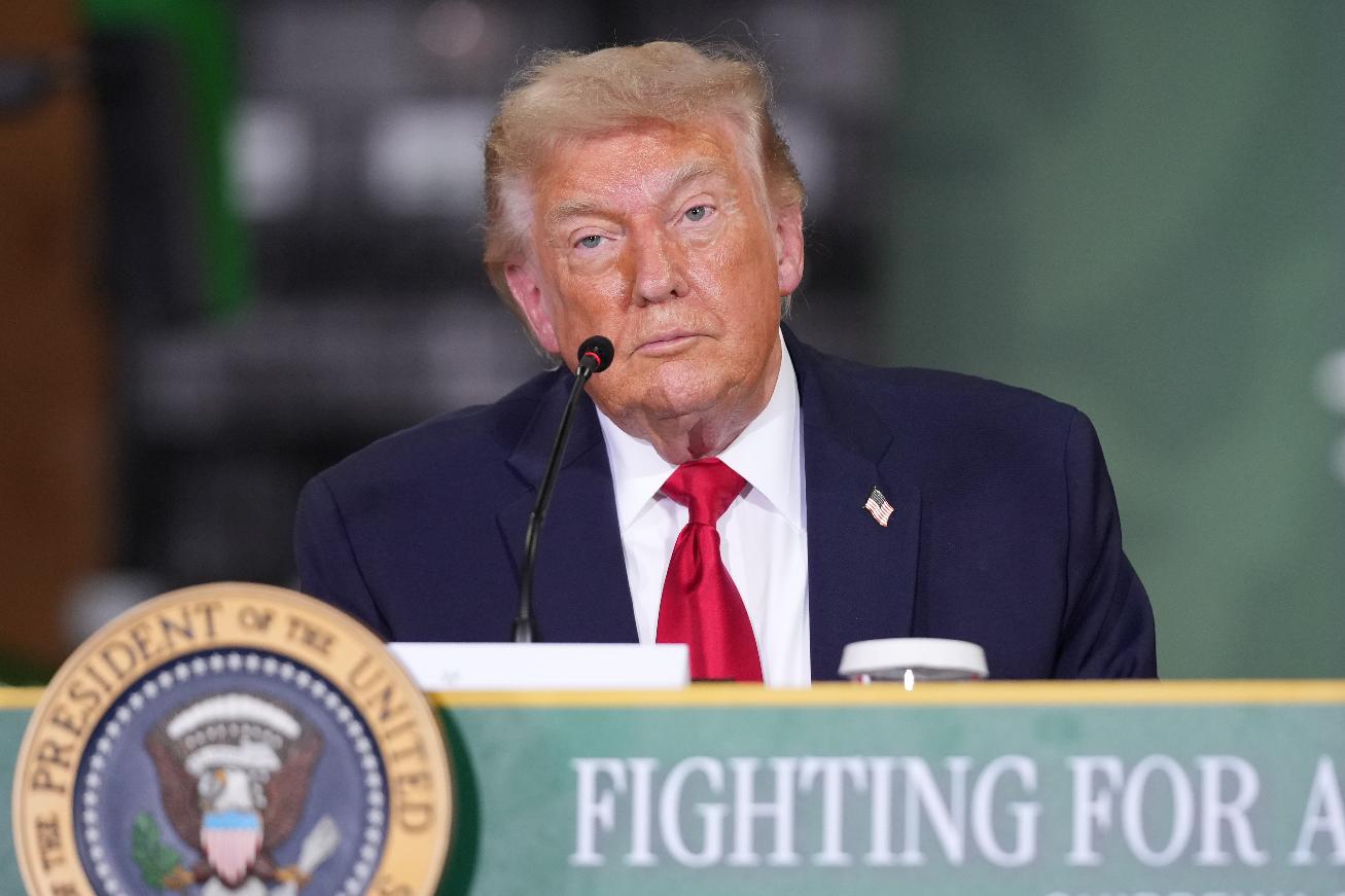President Donald Trump speaks at Custer Farms in Chippewa Falls, Wis., Friday, June 5, 2026. (AP Photo/Mark Schiefelbein)