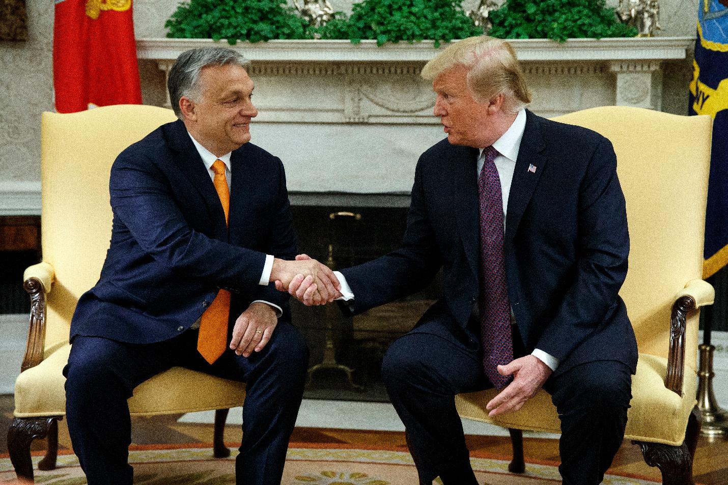FILE - President Donald Trump meets with Hungarian Prime Minister Viktor Orbán in the Oval Office of the White House, May 13, 2019, in Washington. (AP Photo/Evan Vucci, File)