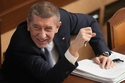 Czech Republic's Prime Minister Andrej Babis smiles during a meeting of the lower house of the Czech Parliament that is to decide whether to lift the populist' immunity from prosecution in a fraud case involving European Union subsidies, in Prague, Czech Republic, Thursday, March 5, 2026. (AP Photo/Petr David Josek)