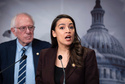Sen. Bernie Sanders, I-Vt., left, and Rep. Alexandria Ocasio Cortez, D-N.Y., hold a news conference on the Artificial Intelligence Data Center Moratorium Act, at the Capitol in Washington, Wednesday, March 25, 2026. (AP Photo/J. Scott Applewhite)